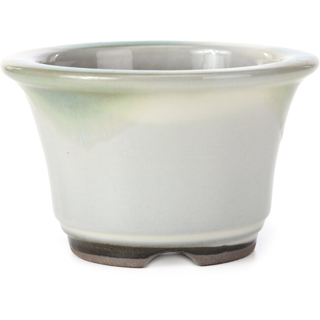 Pot à bonsaï rond blanc à pois bleus par Koishiwara - 118 x 118 x 78 mm