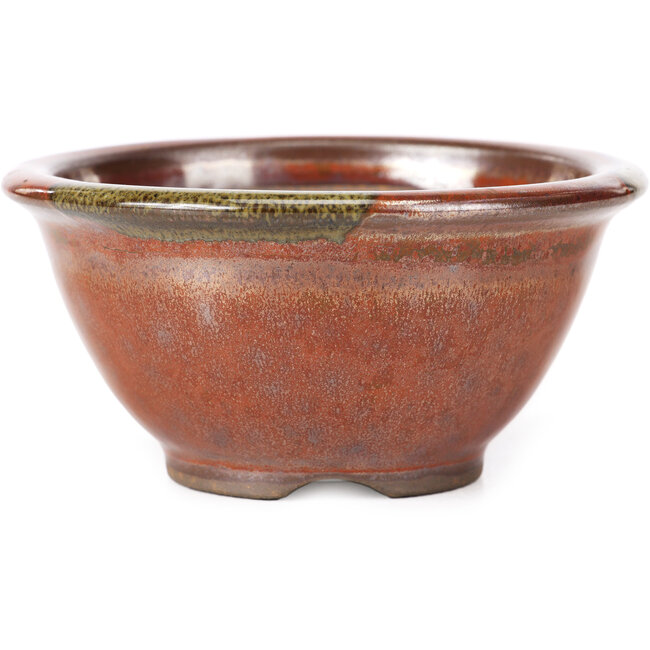 Pot à bonsaï rond rouge et marron par Koishiwara - 112 x 112 x 56 mm