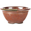 Round red and brown bonsai pot by Koishiwara - 112 x 112 x 56 mm