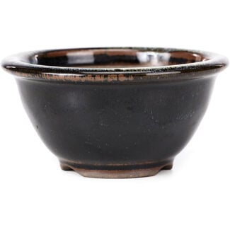 Koishiwara 112 mm round black brown with white spots bonsai pot by Koishiwara, Japan