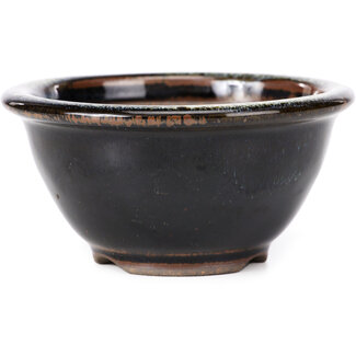 Koishiwara Pot à bonsaï rond brun noir 112 mm avec taches blanches par Koishiwara, Japon