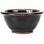 Vaso bonsai rotondo marrone nero con macchie bianche di Koishiwara - 112 x 112 x 56 mm