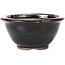 Round black brown with white spots bonsai pot by Koishiwara - 112 x 112 x 56 mm