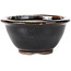 Vaso bonsai rotondo marrone nero con macchie bianche di Koishiwara - 112 x 112 x 56 mm