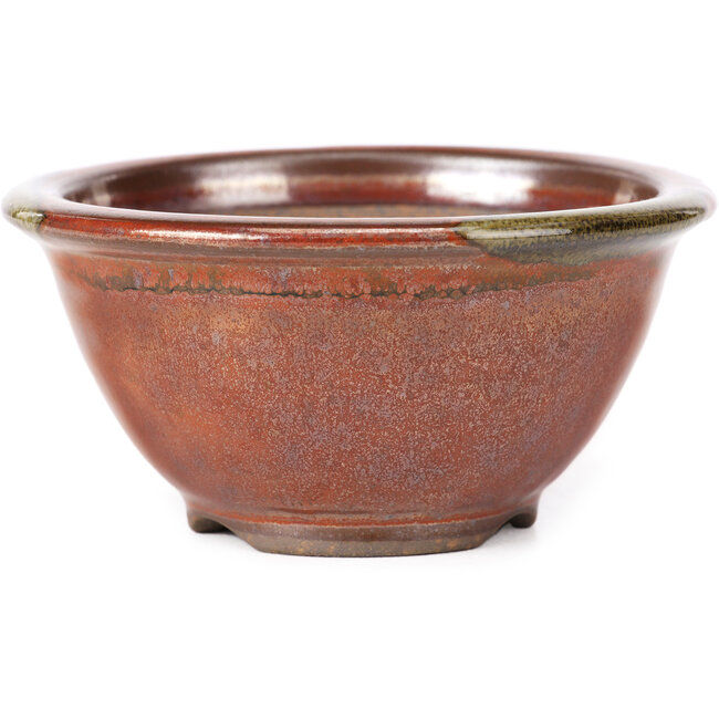 Round red and brown bonsai pot by Koishiwara - 112 x 112 x 56 mm