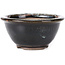 Vaso bonsai rotondo marrone nero con macchie bianche di Koishiwara - 112 x 112 x 56 mm