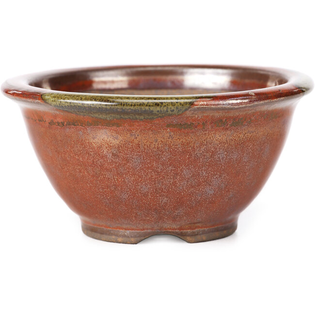 Round red and brown bonsai pot by Koishiwara - 112 x 112 x 56 mm