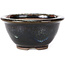 Vaso bonsai rotondo marrone nero con macchie bianche di Koishiwara - 112 x 112 x 56 mm