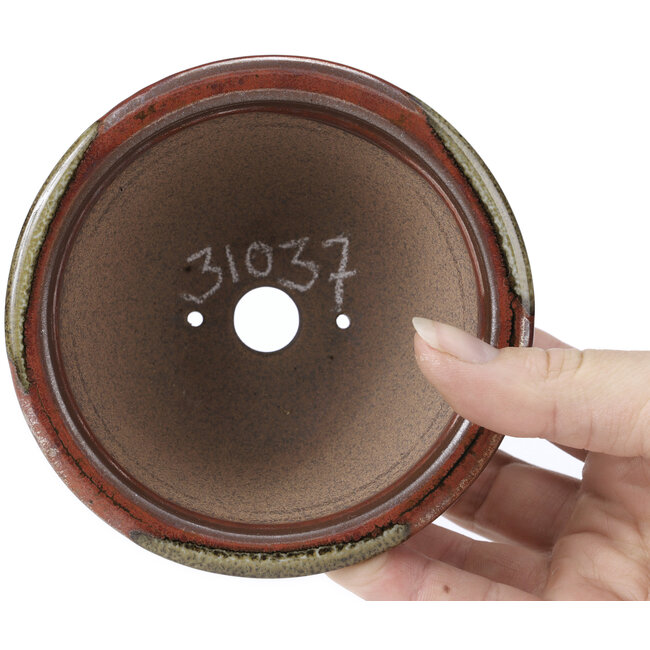 Ronde rode en bruine bonsaipot van Koishiwara - 112 x 112 x 56 mm