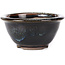 Round black brown with white spots bonsai pot by Koishiwara - 112 x 112 x 56 mm