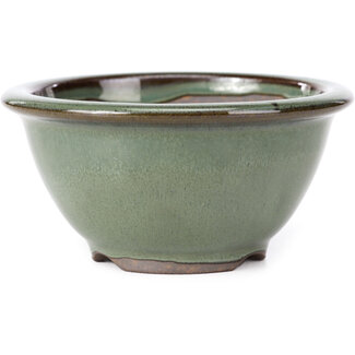 Koishiwara 112 mm round green bonsai pot by Koishiwara, Japan