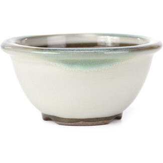 Koishiwara 112 mm ronde wit met blauwe stippen bonsai pot van Koishiwara, Japan