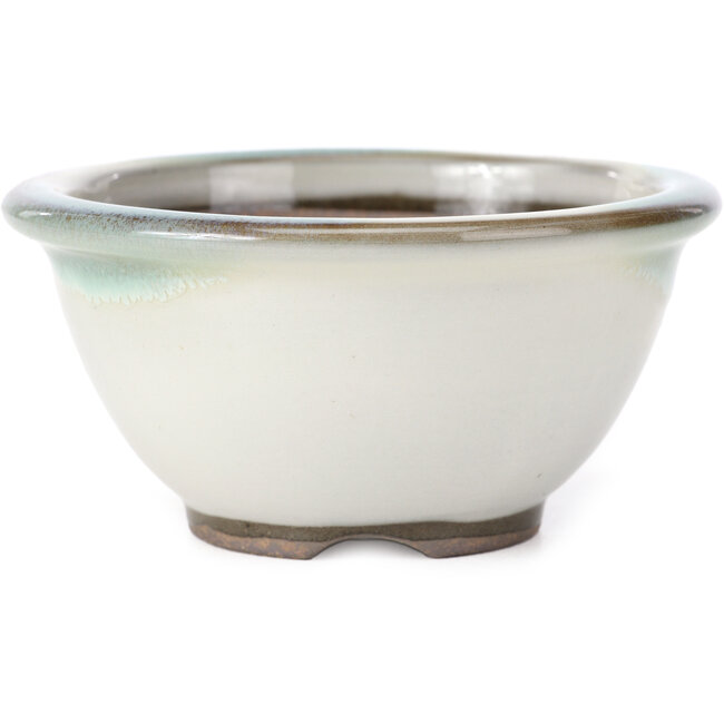 Ronde bonsaipot wit met blauwe stippen van Koishiwara - 112 x 112 x 56 mm