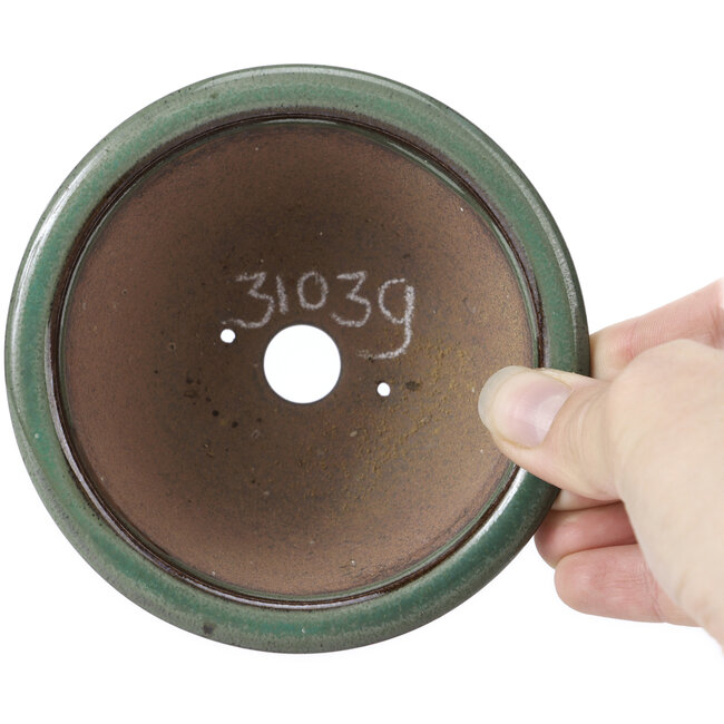 Ronde groene bonsai pot van Koishiwara - 112 x 112 x 56 mm