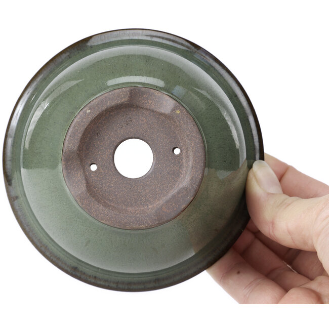 Pot à bonsaï rond vert par Koishiwara - 112 x 112 x 56 mm