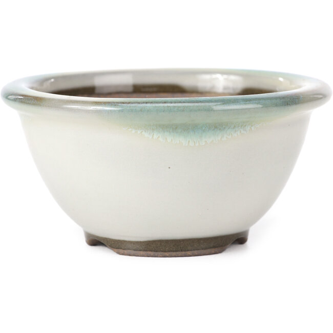 Ronde bonsaipot wit met blauwe stippen van Koishiwara - 112 x 112 x 56 mm