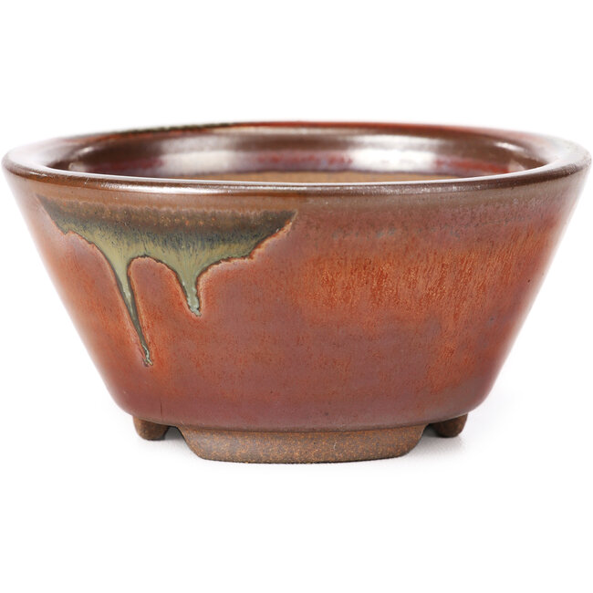 Vaso bonsai rotondo rosso e marrone di Koishiwara - 103 x 130 x 50 mm