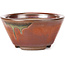 Round red and brown bonsai pot by Koishiwara - 103 x 130 x 50 mm