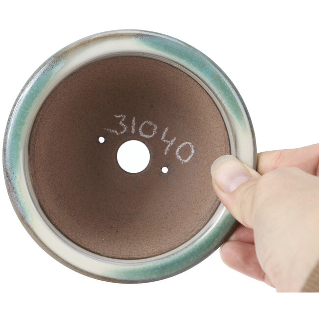 Ronde bonsaipot wit met blauwe stippen van Koishiwara - 112 x 112 x 56 mm