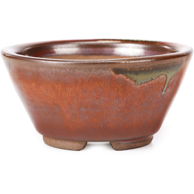 Vaso bonsai rotondo rosso e marrone di Koishiwara - 103 x 130 x 50 mm