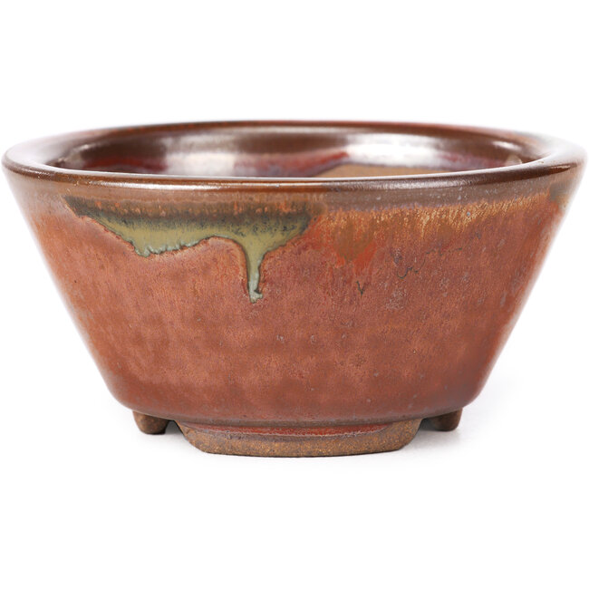 Pot à bonsaï rond rouge et marron par Koishiwara - 103 x 130 x 50 mm