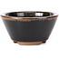 Vaso bonsai rotondo marrone nero con macchie bianche di Koishiwara - 103 x 130 x 50 mm