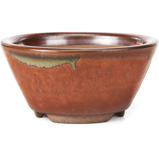 Maceta de bonsái redonda roja y marrón de Koishiwara - 103 x 130 x 50 mm