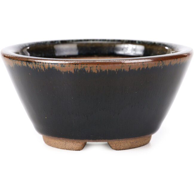 Pot à bonsaï rond brun noir à pois blancs par Koishiwara - 103 x 130 x 50 mm