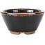 Vaso bonsai rotondo marrone nero con macchie bianche di Koishiwara - 103 x 130 x 50 mm