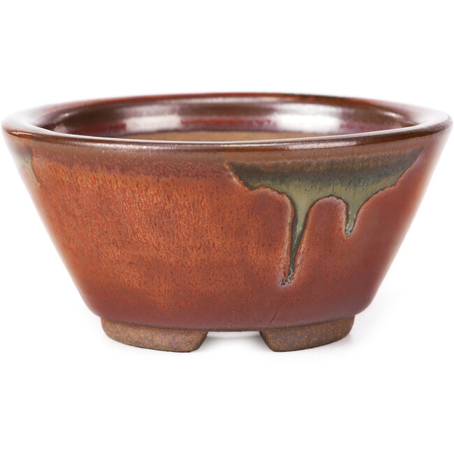 Maceta de bonsái redonda roja y marrón de Koishiwara - 103 x 130 x 50 mm