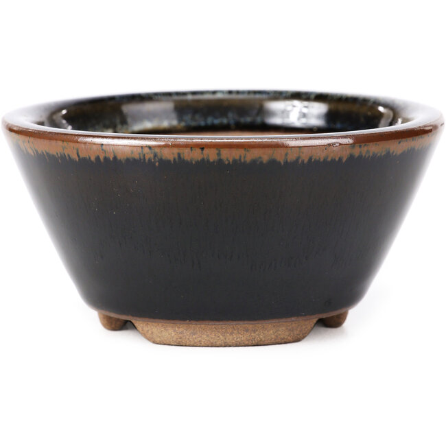 Pot à bonsaï rond brun noir à pois blancs par Koishiwara - 103 x 130 x 50 mm