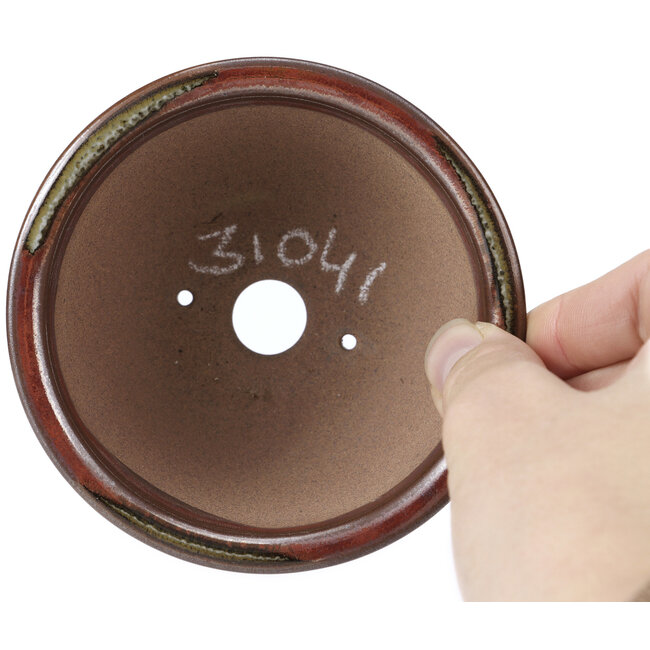 Pot à bonsaï rond rouge et marron par Koishiwara - 103 x 130 x 50 mm