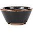 Vaso bonsai rotondo marrone nero con macchie bianche di Koishiwara - 103 x 130 x 50 mm