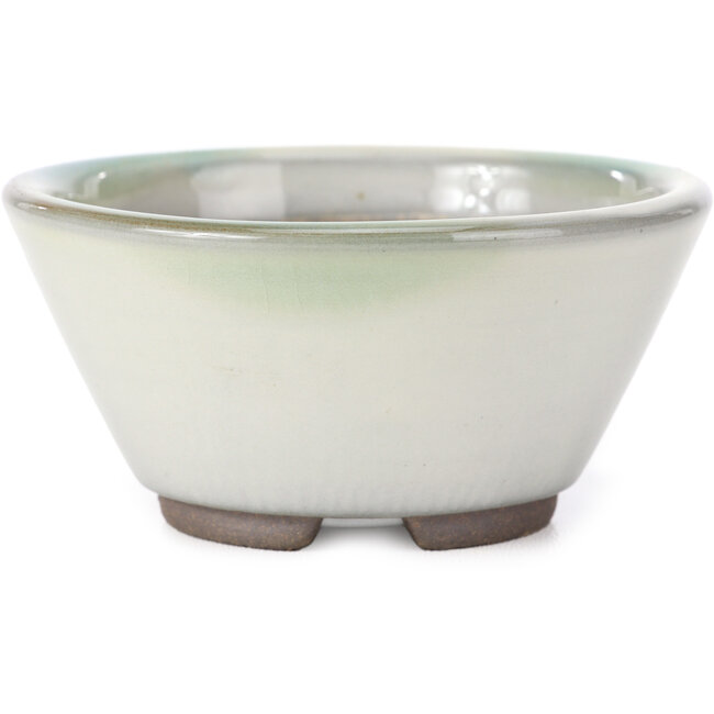 Round white with green blue stains bonsai pot by Koishiwara - 103 x 130 x 50 mm