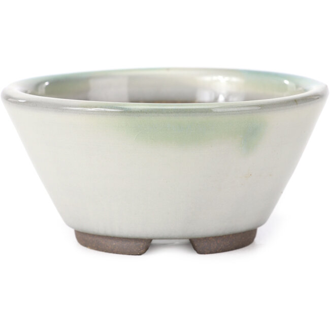Round white with green blue stains bonsai pot by Koishiwara - 103 x 130 x 50 mm