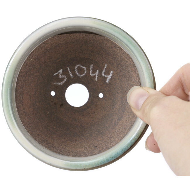 Round white with green blue stains bonsai pot by Koishiwara - 103 x 130 x 50 mm