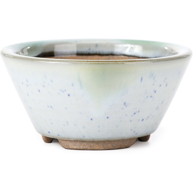 Ronde bonsaipot wit met blauwe stippen van Koishiwara - 103 x 130 x 50 mm