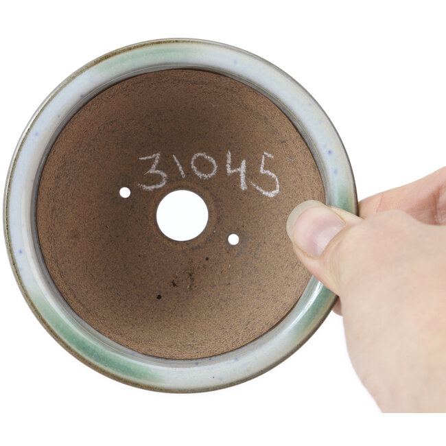 Ronde bonsaipot wit met blauwe stippen van Koishiwara - 103 x 130 x 50 mm