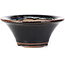 Round black brown with white spots bonsai pot by Koishiwara - 107 x 107 x 46 mm