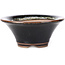 Round black brown with white spots bonsai pot by Koishiwara - 107 x 107 x 46 mm