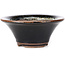 Round black brown with white spots bonsai pot by Koishiwara - 107 x 107 x 46 mm