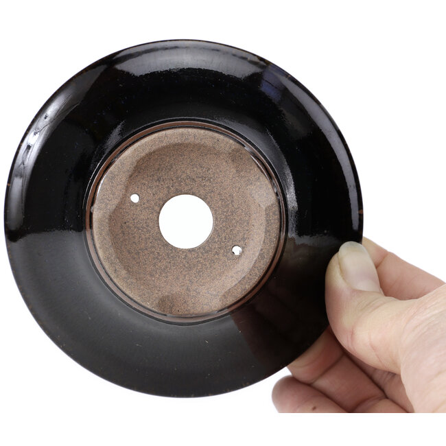 Pot à bonsaï rond brun noir à pois blancs par Koishiwara - 107 x 107 x 46 mm