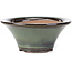Round green with brown edge bonsai pot by Koishiwara - 107 x 107 x 46 mm