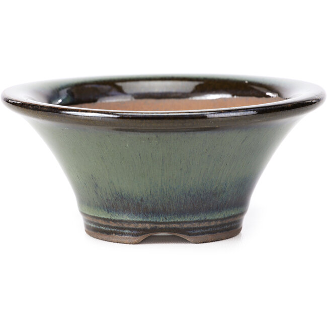 Pot à bonsaï rond vert bord marron par Koishiwara - 107 x 107 x 46 mm