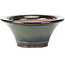 Round green with brown edge bonsai pot by Koishiwara - 107 x 107 x 46 mm