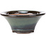 Round green with brown edge bonsai pot by Koishiwara - 107 x 107 x 46 mm