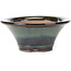 Round green with brown edge bonsai pot by Koishiwara - 107 x 107 x 46 mm