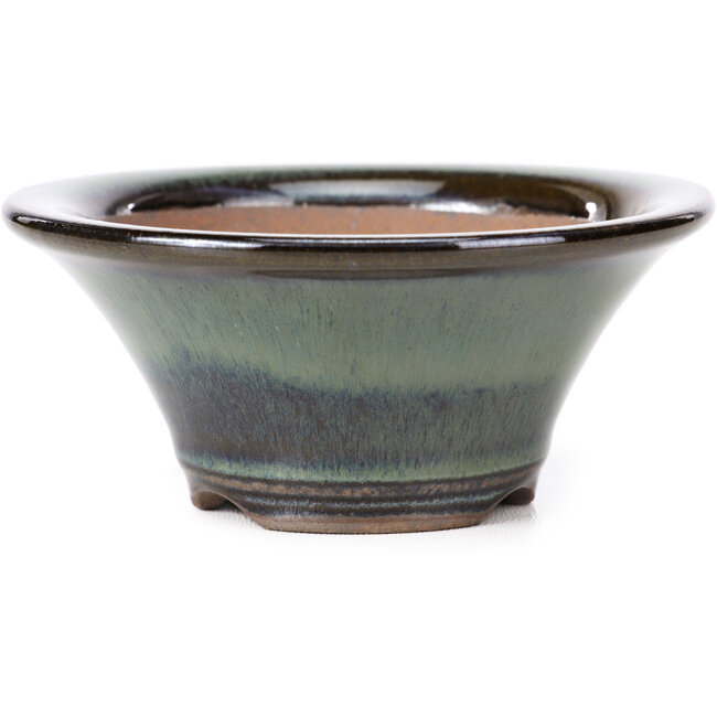 Pot à bonsaï rond vert bord marron par Koishiwara - 107 x 107 x 46 mm