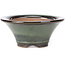 Round green with brown edge bonsai pot by Koishiwara - 107 x 107 x 46 mm