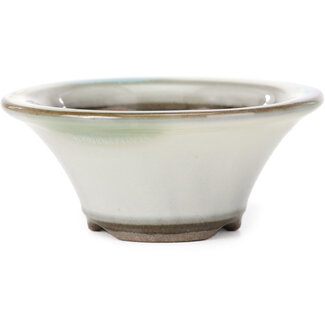 Koishiwara Pot à bonsaï rond blanc avec taches bleu vert 107 mm par Koishiwara, Japon